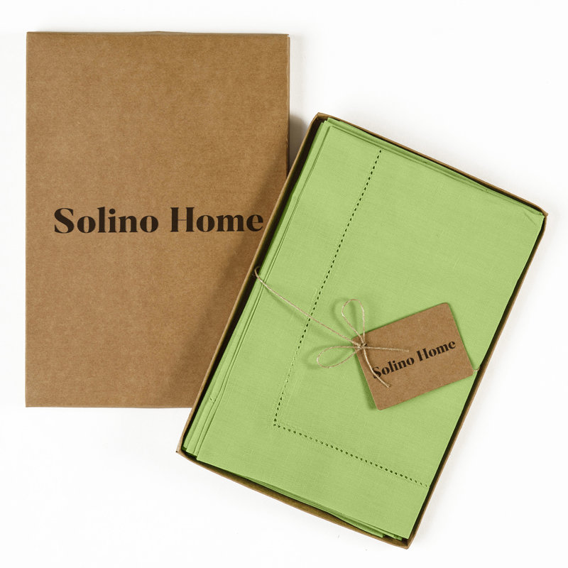 Cotton Linen Hemstitch Dinner Napkins, Apple Green