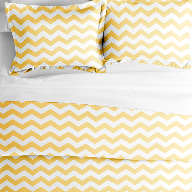 Queen Yellow and White Microfiber Geometric Duvet Cover Set