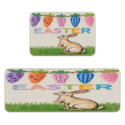 Ensemble de 2 lapin de Pâques et carottes colorées, tapis de cuisine