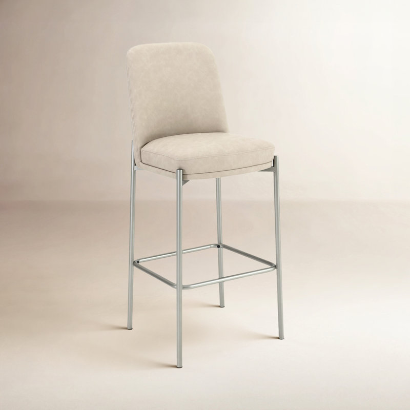 Dion Upholstered Counter Stool In Camel Synthetic Leather And Brushed Nickel Metal, Bar Stool (31" Seat Height)