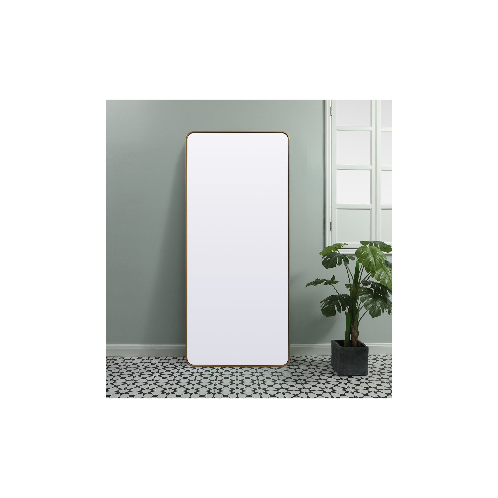 Sabine Metal Rounded Rectangle Wall Mirror, Brass, 72" x 32"