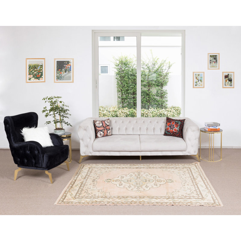 Tapis turc noué à la main avec motif de médaillon, 100% laine