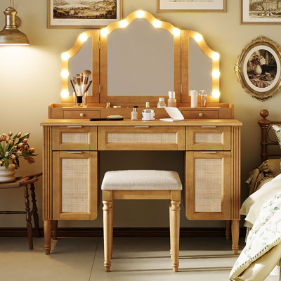 44.37" Makeup Vanity Desk with Stool Set