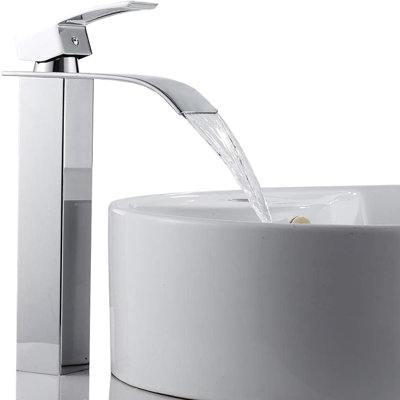 Tall Waterfall Basin Mixer Tap, Bathroom Sink Tap (Silver) 