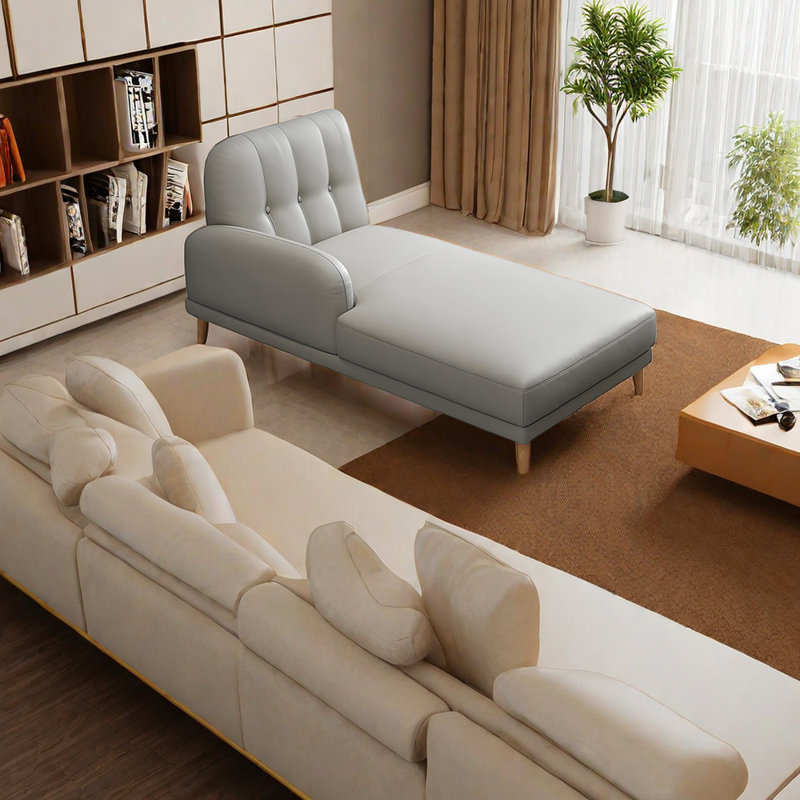 Chaise longue inclinable en simili cuir, Accoudoir à droite (vu de face), Gris