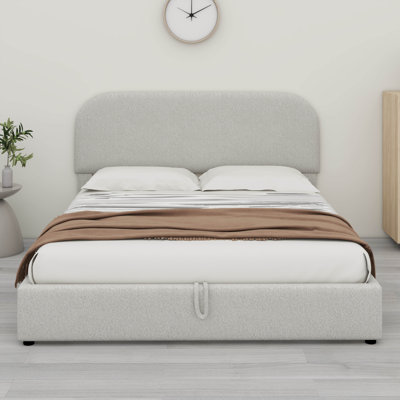 Lift Up Storage Bed Frame,Teddy Fleece Upholstered Platform Bed With Hydraulic Storage System
