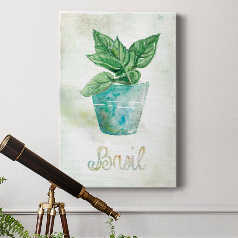 Basilic en pot - peinture, H 60 po x l 40 po x P 1 po, Toile tendue