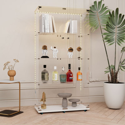 Vitrine en verre trempé, armoire à vin, armoire de rangement, classeur, avec bande DEL Bluetooth, peut être contrôlée par une télécommande ou une application mobile, roulettes pivotantes, peut être placée n'importe où
