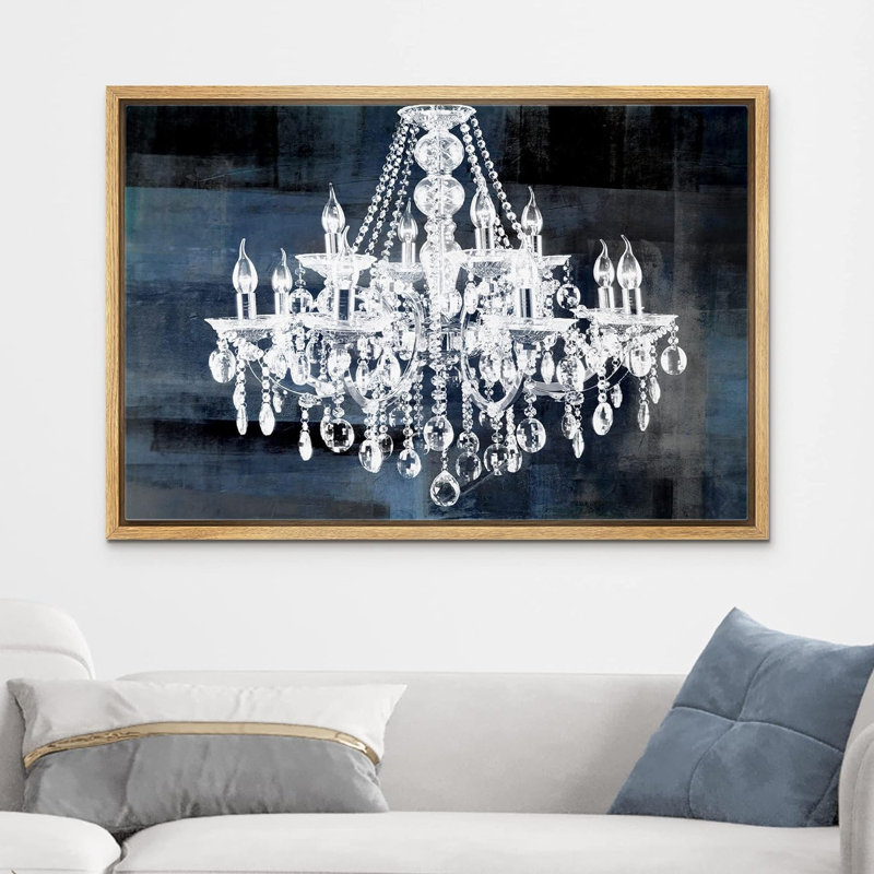 «Glam Crystal Chandelier Silhouette» sur toile de fond abstraite, reproduction d'art sur toile, H 24 po x l 36 po x 1,5 po