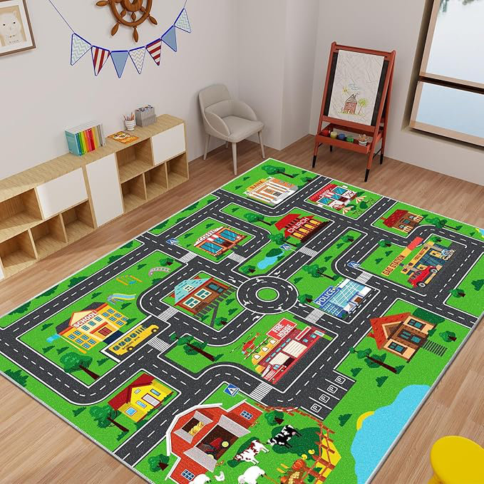 Tapis antidérapant pour voiture de jeu pour enfants, Rectangle 3 pi 3 po x 4 pi 11 po