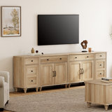 Tv Stand For Tv, 4-In-1 Tv Console Table For 85 Inch Tv, Entertainment Center With Charging Station, Kitchen Sideboard Buffet Cabinet For Dining Room, Oak