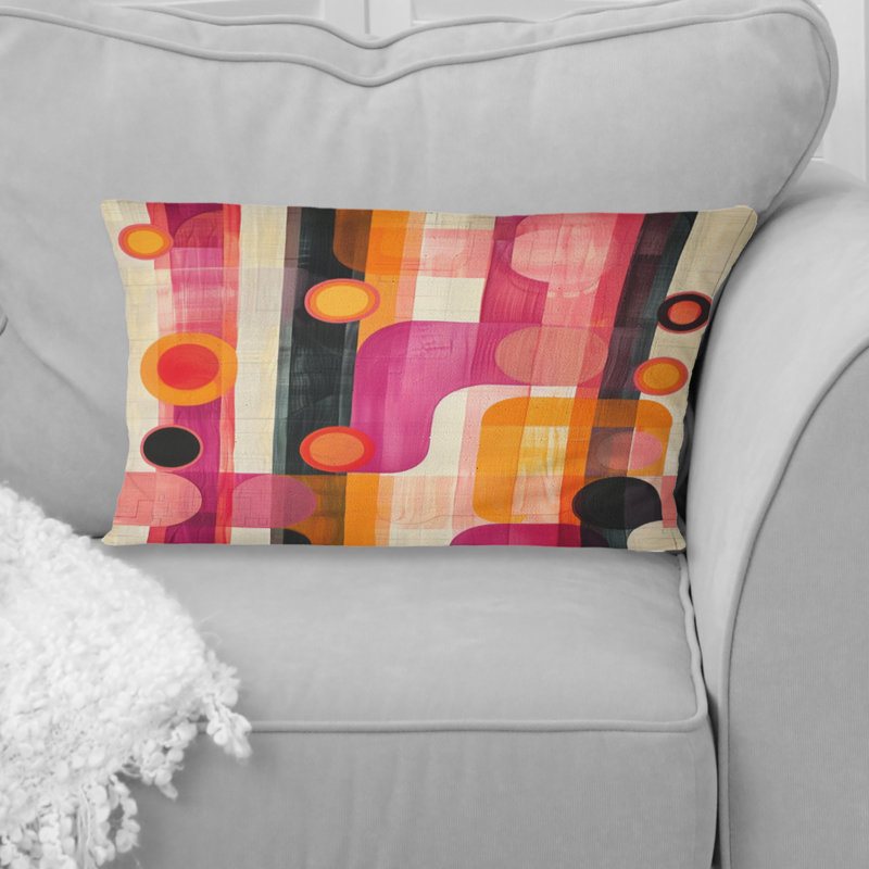 Coussin lombaire rétro rose et orange géométrique