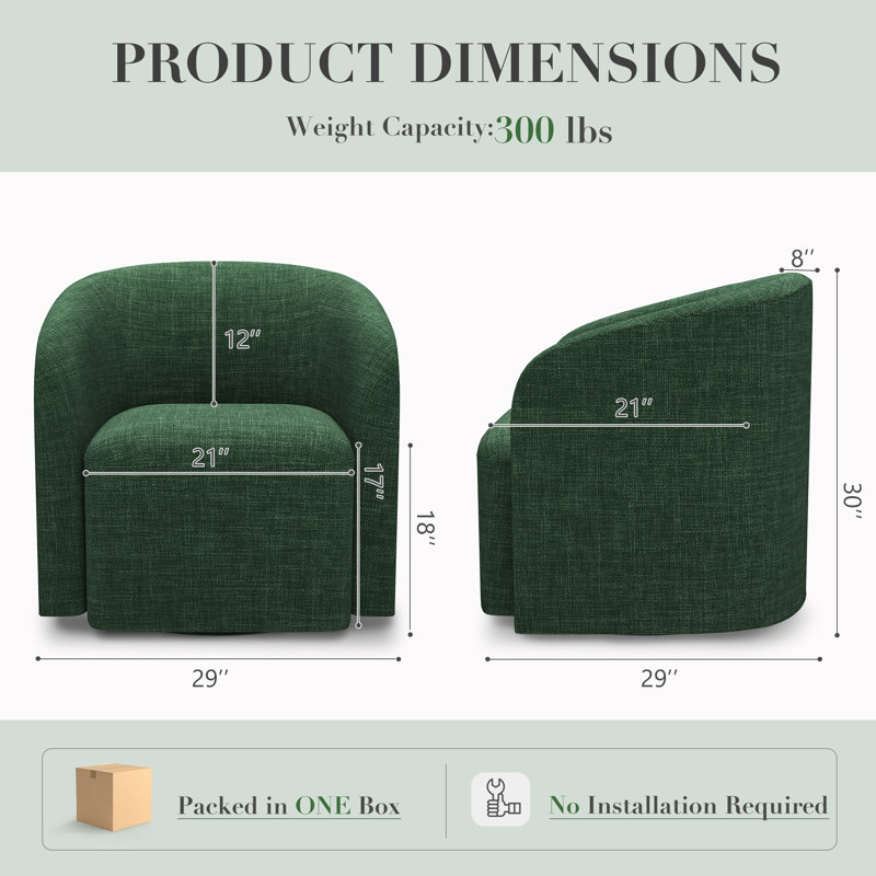 Fauteuil demi-tonneau pivotant à 360 degrés Avalos, Tissu vert