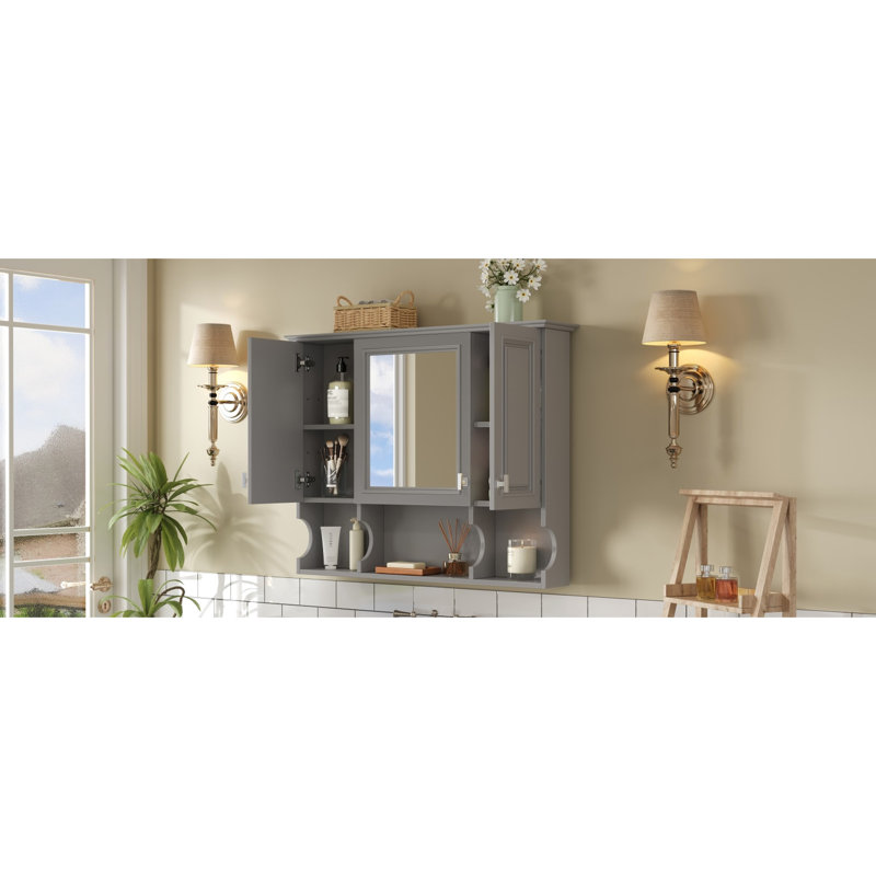 35'' Wall Mounted Modern Bathroom Medicine Cabinet With 3 Doors, Adjustable Shelves And High - Quality Materials X 7.3'' Shelves, Doors Simple Lines