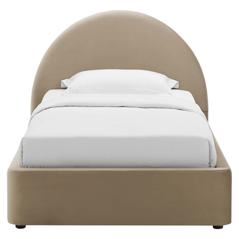 Resort Performance Velvet Arched Round Platform Bed, Taupe, Twin