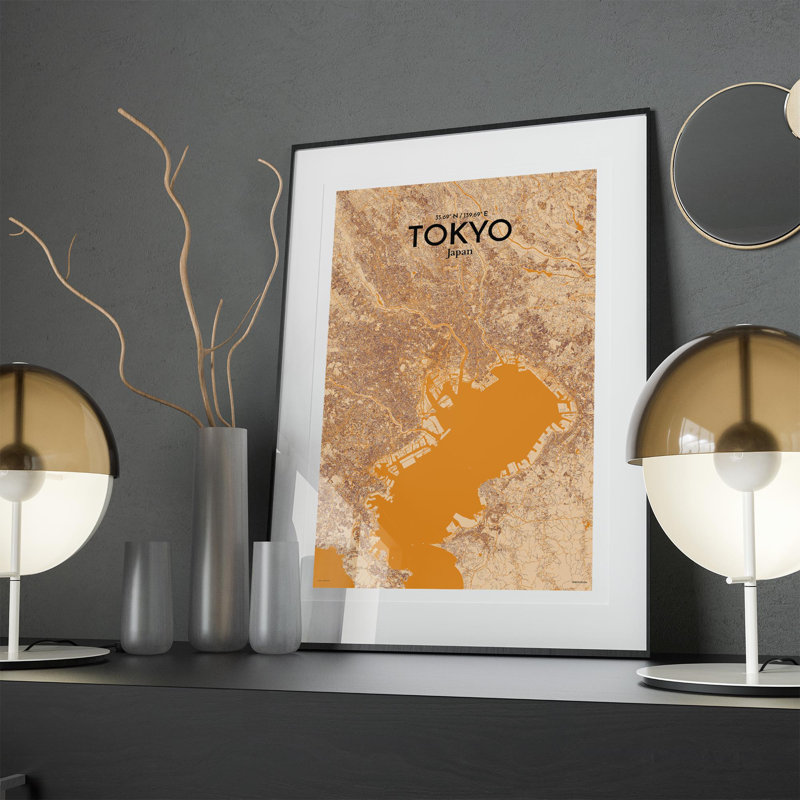 Tokyo City Map In Vintage - No Frame Print, 17cm H x 11cm W x 0.05cm D