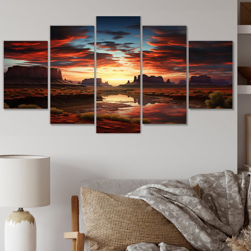 «Native Art Ancestral Landscape II», reproduction d'art sur toile amérindienne - 5 panneaux