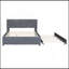Lit plateforme tapissier avec tête de lit à motif brique et gigogne simple TG, tissu en lin, gris