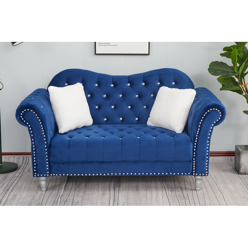 Canapé rembourré 88,5 po Jarvous, Bleu, H 37 po x l 66 po x P 31 po
