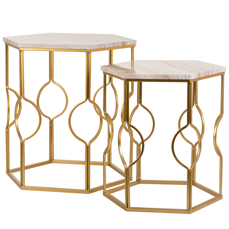 Kempwood Frame Nesting Tables, Gold, Beige
