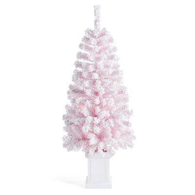 Abraham Pre-Lit Flocked Pink Christmas Tree
