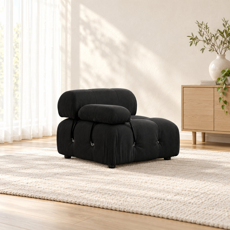 Upholstered Modern Velvet Fabric Single One-Armed Chair, Black