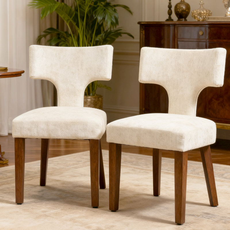 Dining Chair Set of Two with Solid Wood Frame, Beige