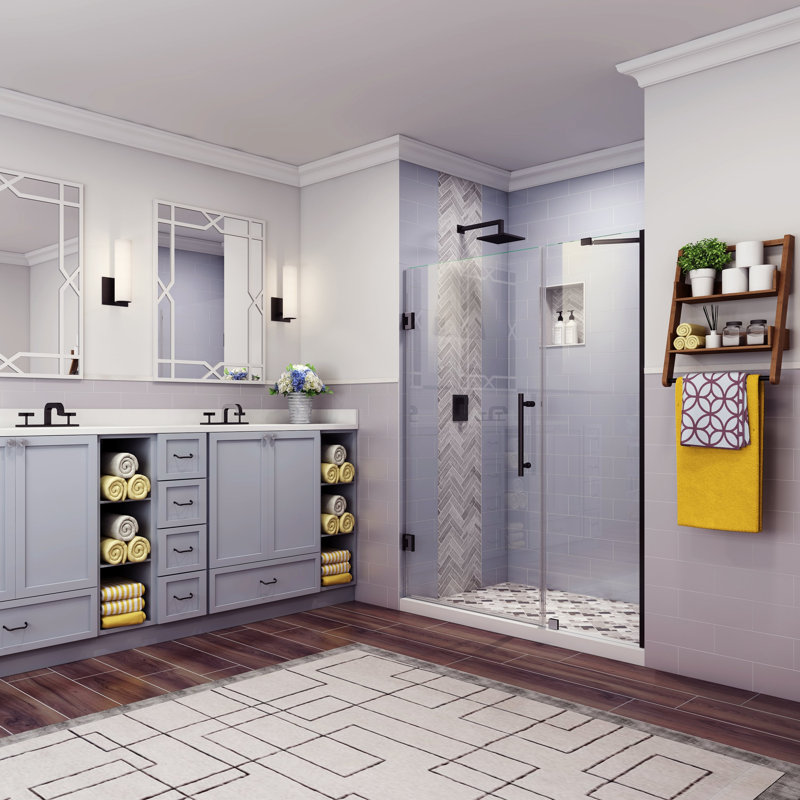 Porte de douche sans cadre 59 "x 72" Belmore, Transparent, Noir mat