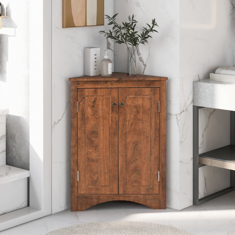 Triangle Bathroom Storage Cabinet with Adjustable Shelves, Brown