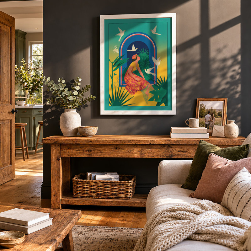 Woman in Paradise Tropical - Framed Print, A2 - 59.4 x 42.0 cm, White