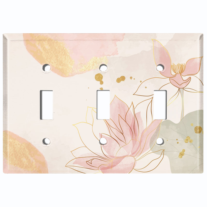 Pink Flower Spa Beige 3 - Gang Toggle Light Switch Standard Wall Plate