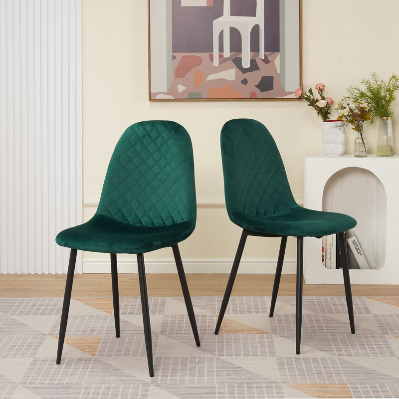 Ademar 46cm H Velvet Upholstered Metal Side Chair in Green, 2