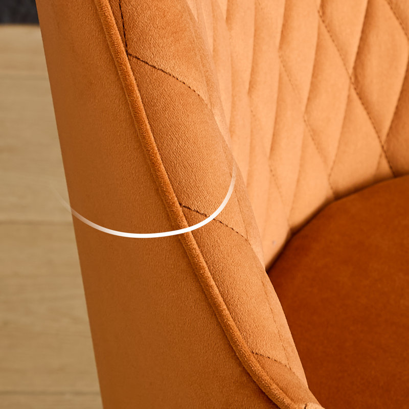Velvet Upholstered Quilted Armchair for Dining Room, Bar, Restaurant or Hotel, Pumpkin Orange