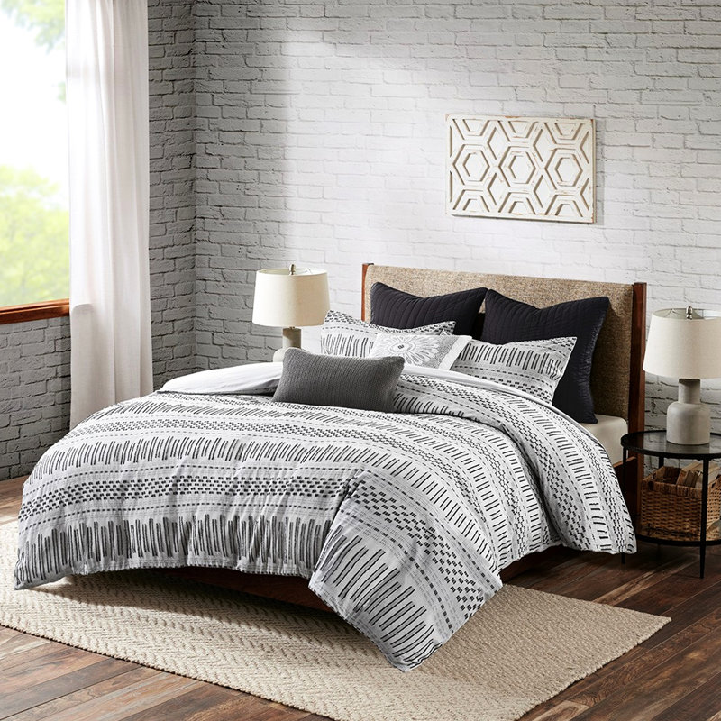 Édredon 100% coton très captivant gris / noir, King Comforter + 2 Pillowcases, Gray/Black