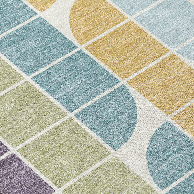 Tapis Mid-Century moderne lavable à la machine intérieur / extérieur Lockway ACN2418, Rectangle 5 pi x 7 pi 6 po