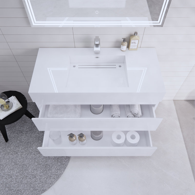 Babajide 42'' Single Bathroom Vanity with Acrylic Top, High Gloss White