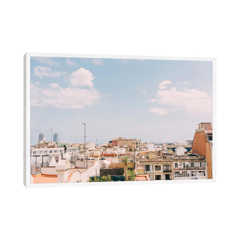 Barcelona Rooftops by Bethany Young - Print on Canvas, 66.04cm H x 101.6cm W x 3.81cm D, White Framed