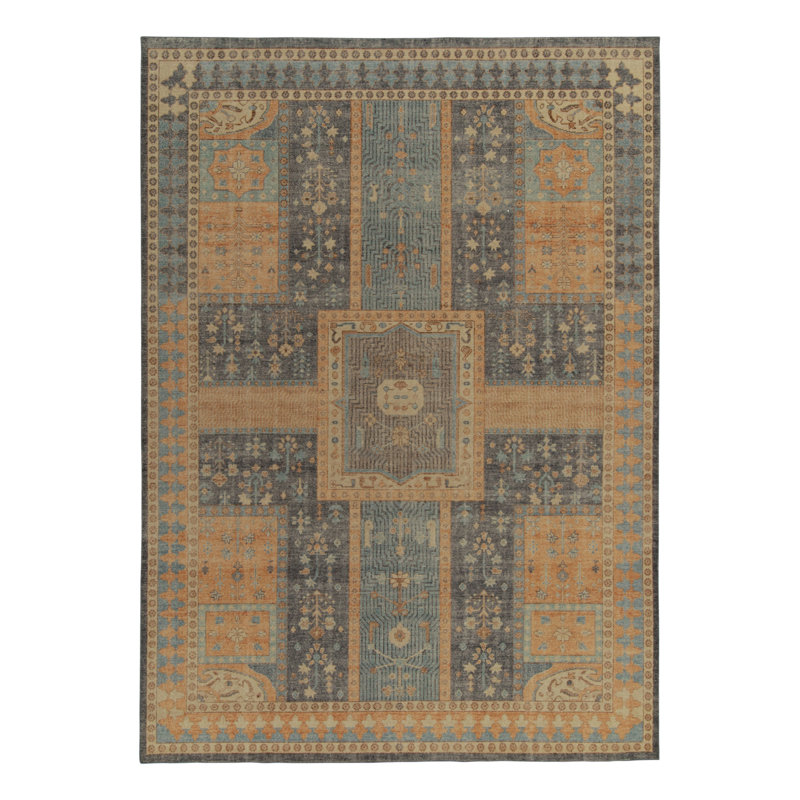 Distressed Homage Hand Knotted Wool Geometric Area Rug, Rectangle 8' x 10'