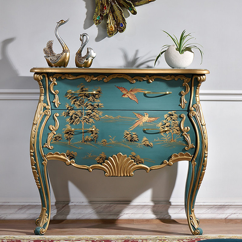 Console rectangulaire en bois manufacturé bleu massif, H 35,24 po x l 37,01 po x P 17,72 po