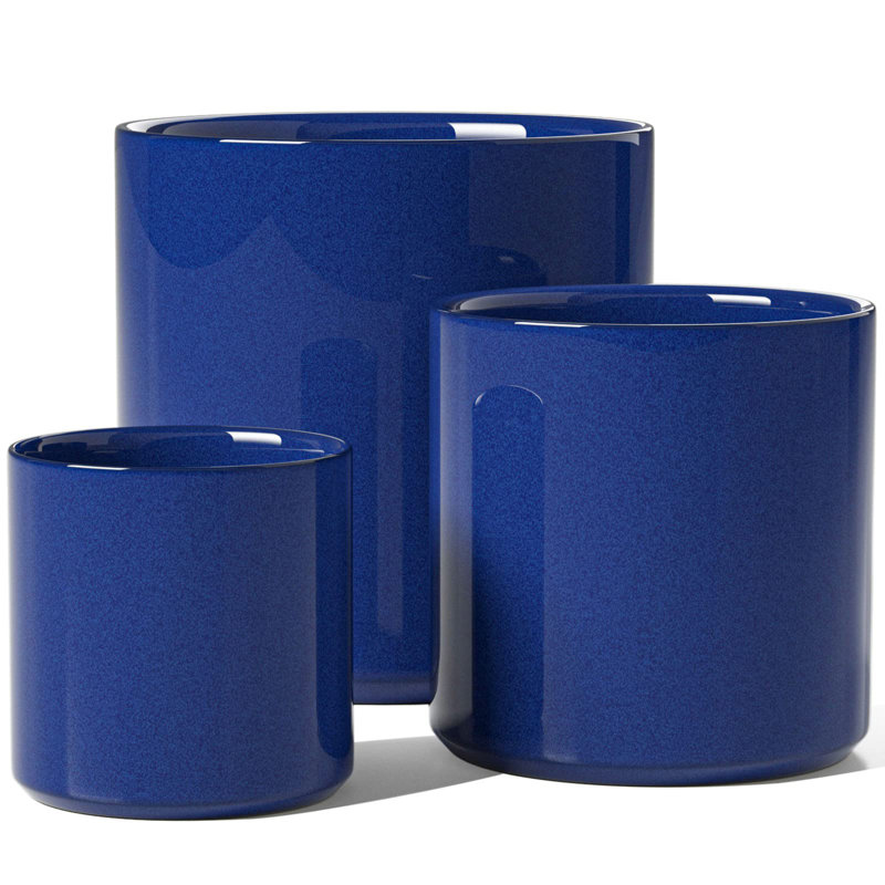 Sapphire Blue Ceramic Indoor Planter Set with Drainage, 10/8/6 Inch