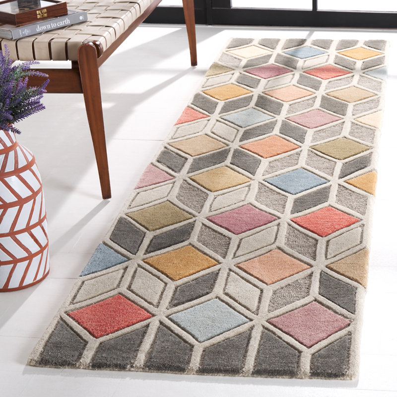 Rodeo Drive Hand Tufted Wool/Cotton Geometric Rug in Grey/Beige, Runner 2'3" x 8'