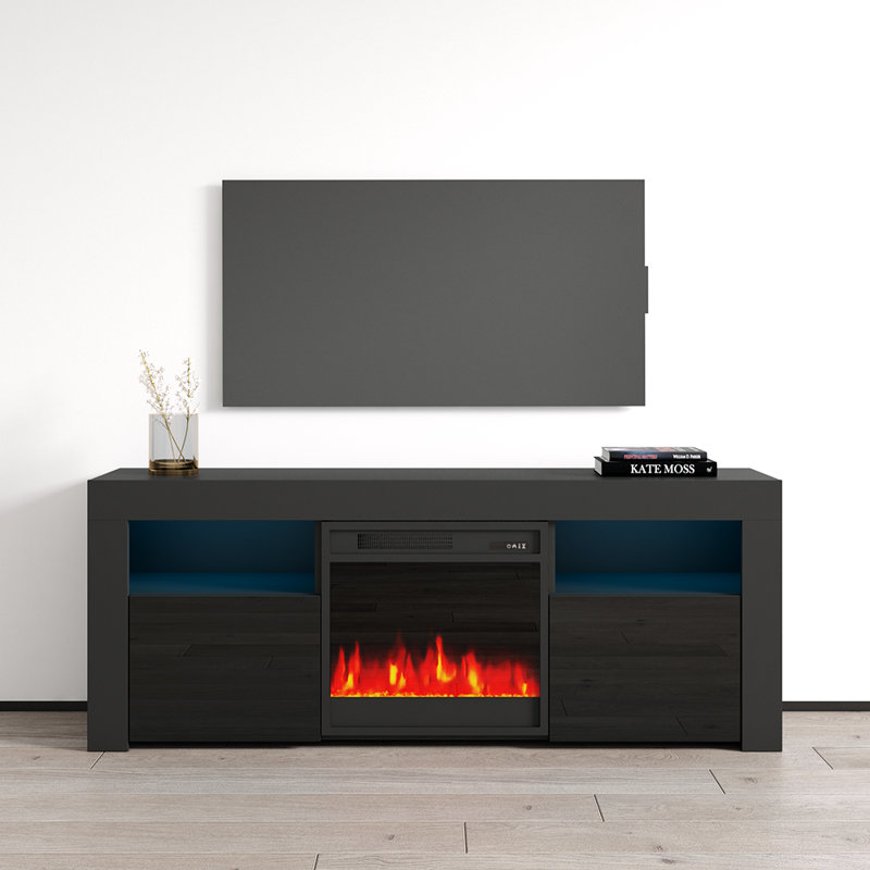 Howser 17.5" Modern TV Stand with LED Lighting, Electric Fireplace, Remote Control, Black