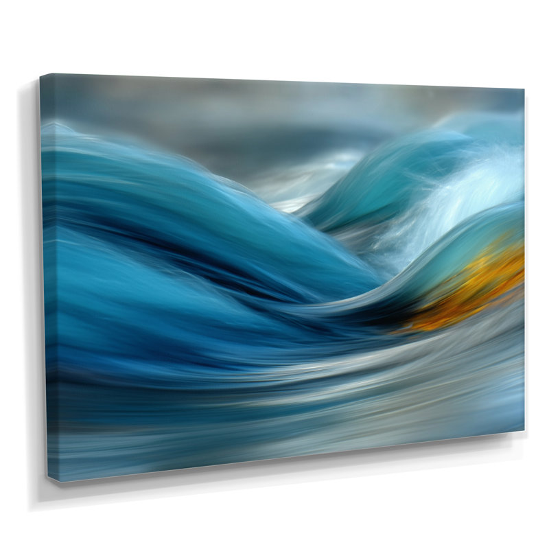«Yellow Blue Wave», reproduction d'art sur toile encadrée jaune, H 12 po x l 20 po, Toile tendue, Ne s’applique pas