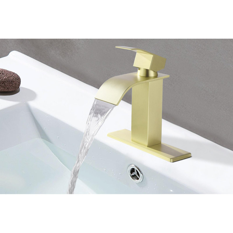 Robinet de lavabo de salle de bain à poignée simple, Or brossé
