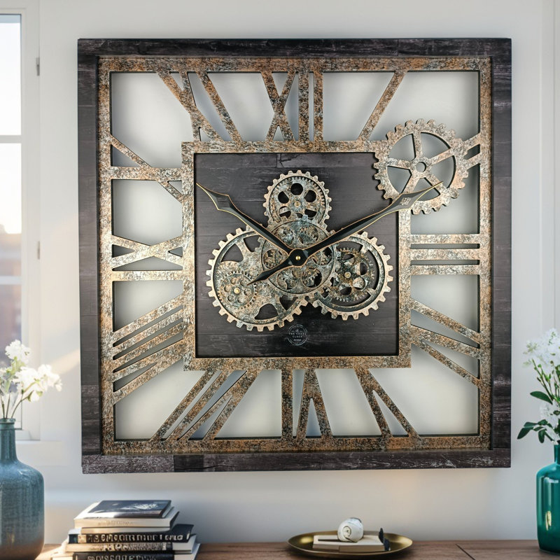 Horloge murale surdimensionnée carrée 24 po pour le salon avec la collection America, Noir