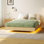 Natural Floating Bed Frame With Led Lights, Modern Fluted Oak Platform Bed Frame Floating, Heavy Duty Metal Slats, No Box Spring Required