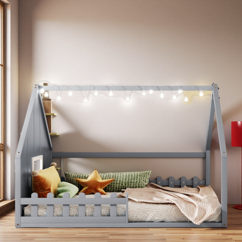 Lit à DEL avec clôture pour enfants, Gris