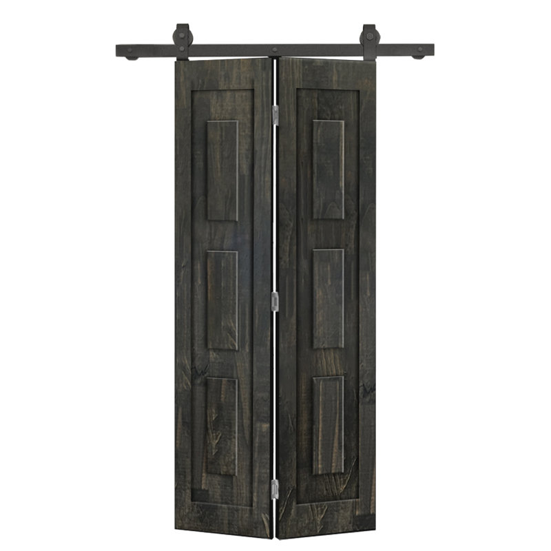 Ensemble de quincaillerie pour porte de grange coulissante en bois de pin 3 panneaux, 26 po x 80 po, Noir anthracite