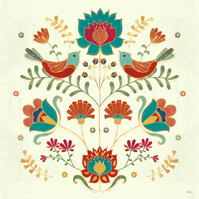 Folk floral II, H 20 po x l 20 po