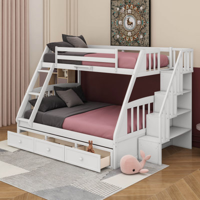 Jossiel Twin Over Full Bunk Bed with Drawers, Ladder and Storage Staircase -  Harriet Bee, D220AF407F634BC19CE1FFBD69889D08